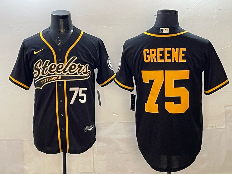 Men 2026 Pittsburgh Steelers #75 Greene Black Joint Name Nike Limited NFL Jersey style 04